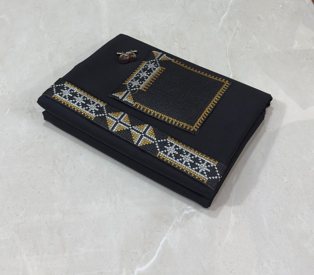 Tissu coupon unie avec broderie imprimé.